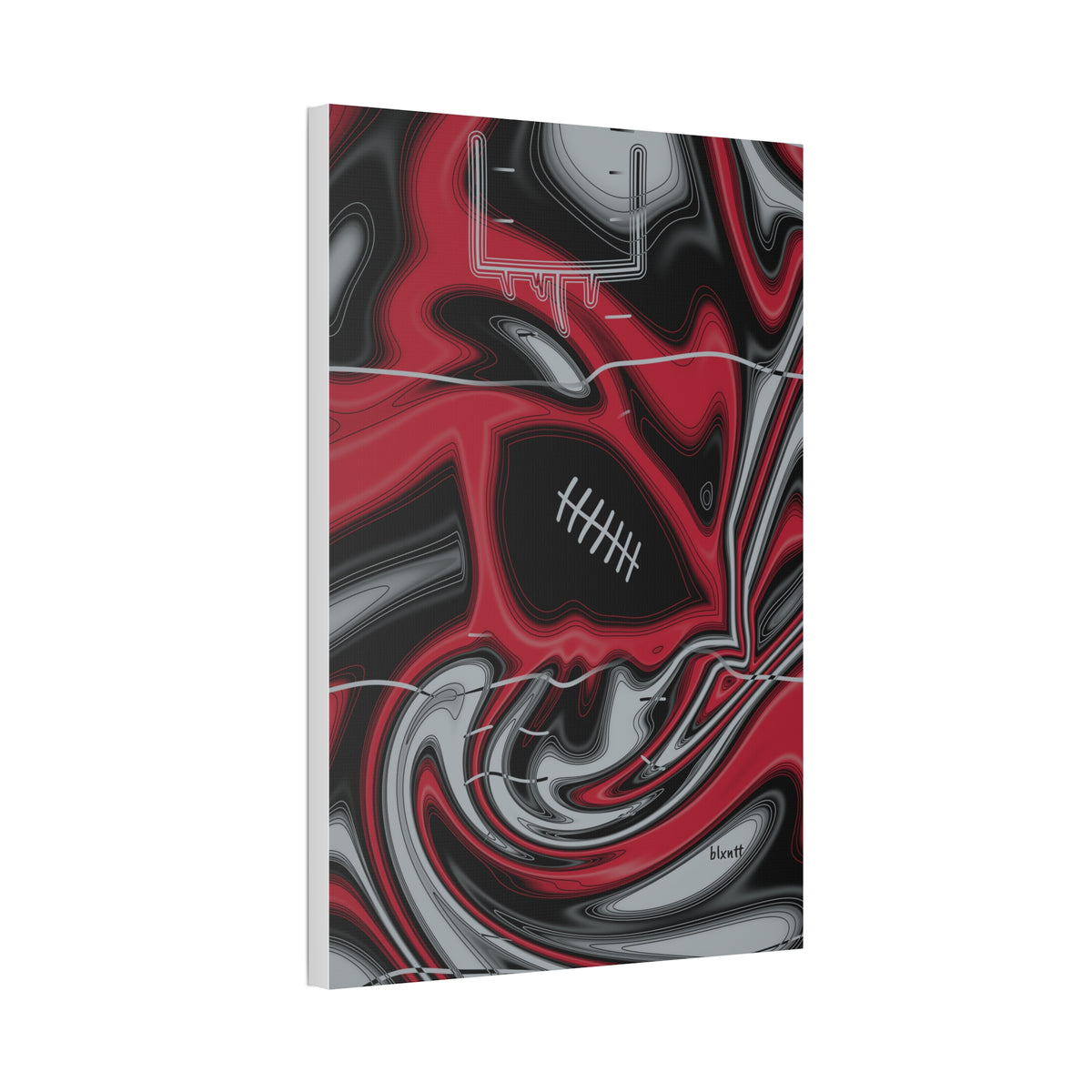 Red, Black & Silver Trippy Football Glossy Canvas