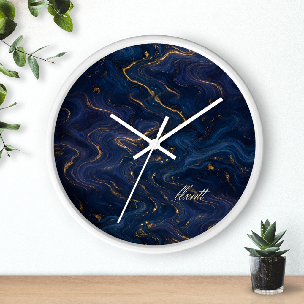 Navy & Gold Marble Wall Clock