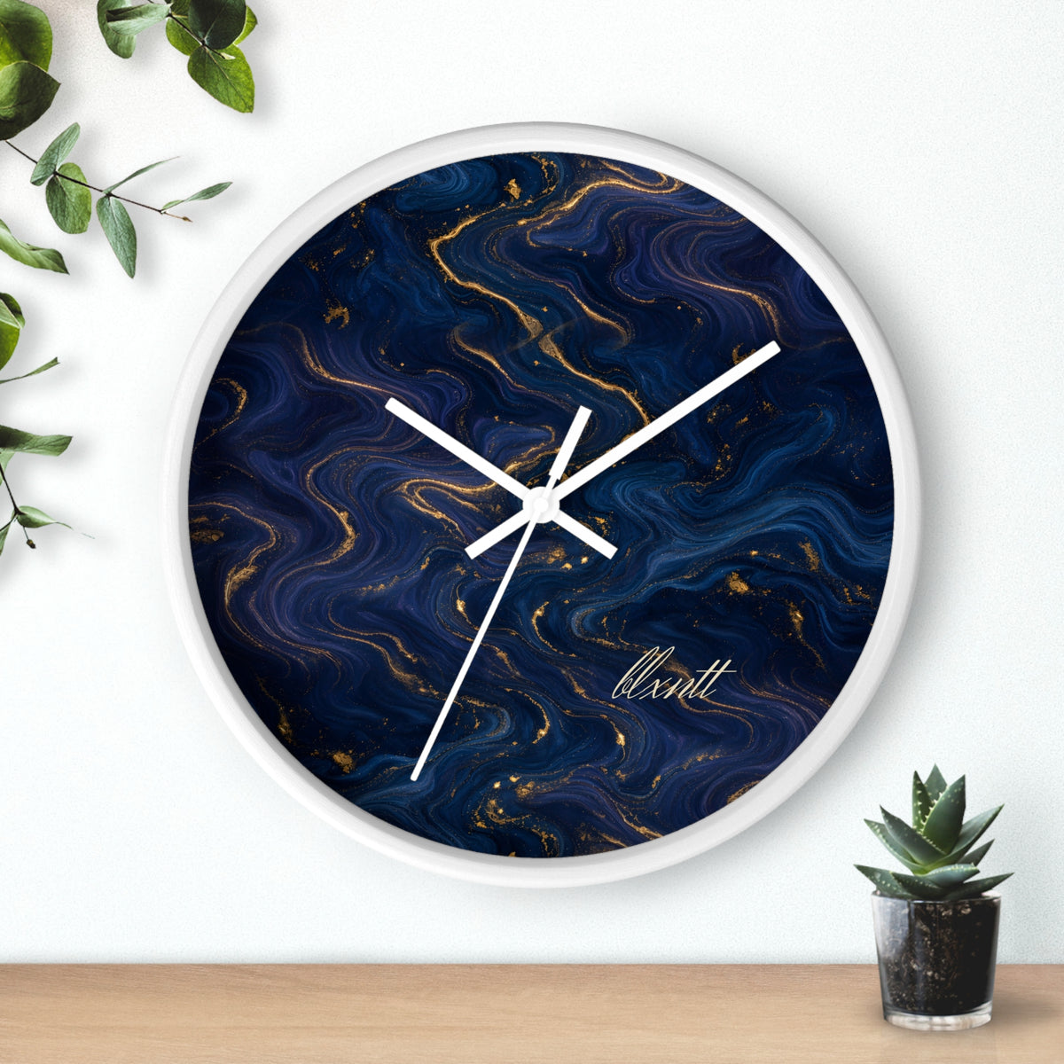 Navy & Gold Marble Wall Clock