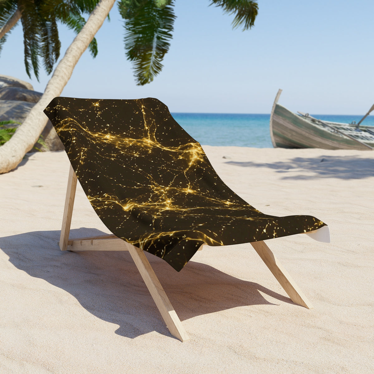 Neon Mycelium - Gold Filigree Beach Towel