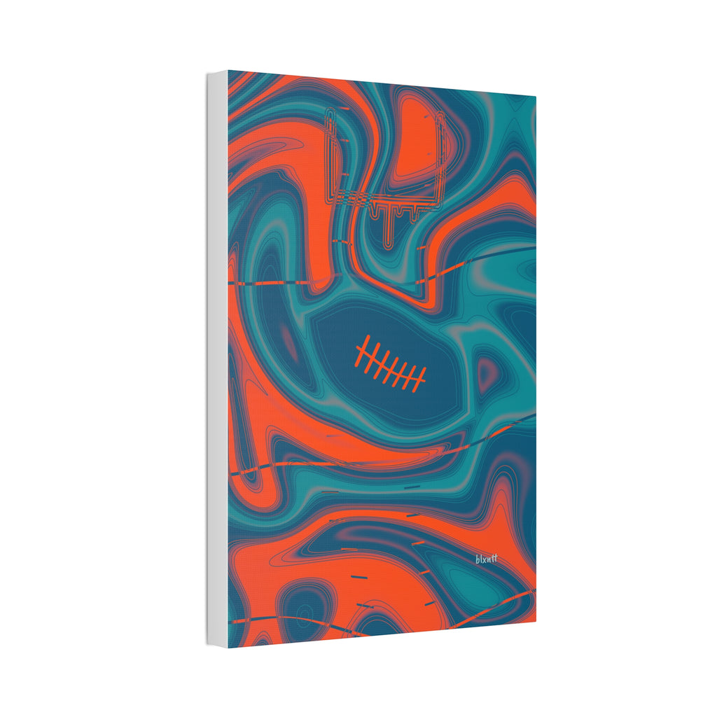 Aqua & Orange Trippy Football Glossy Canvas