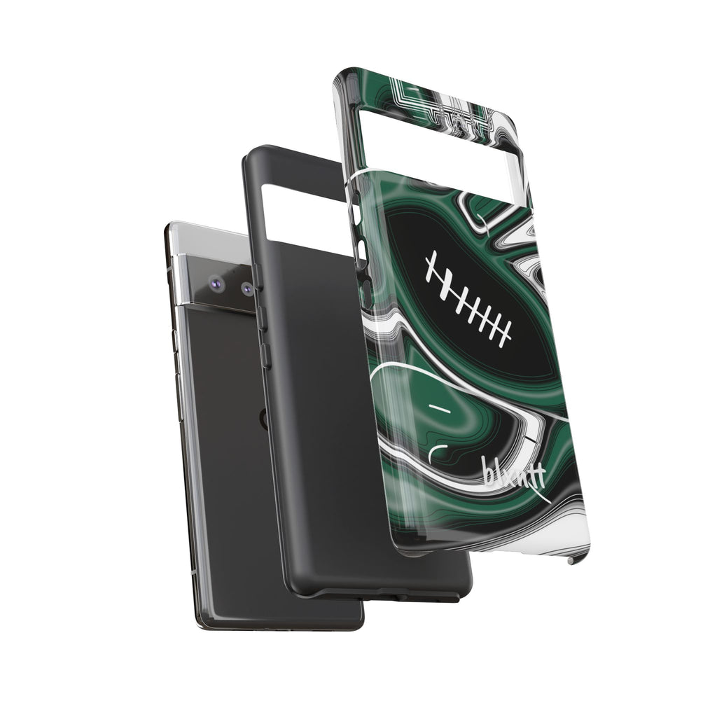 Hunter Green & White Trippy Football Phone Case