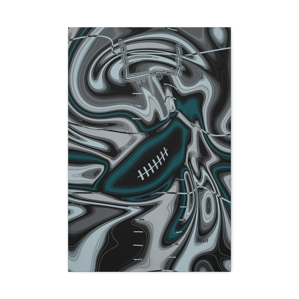 Midnight Green & Silver Trippy Football Glossy Canvas