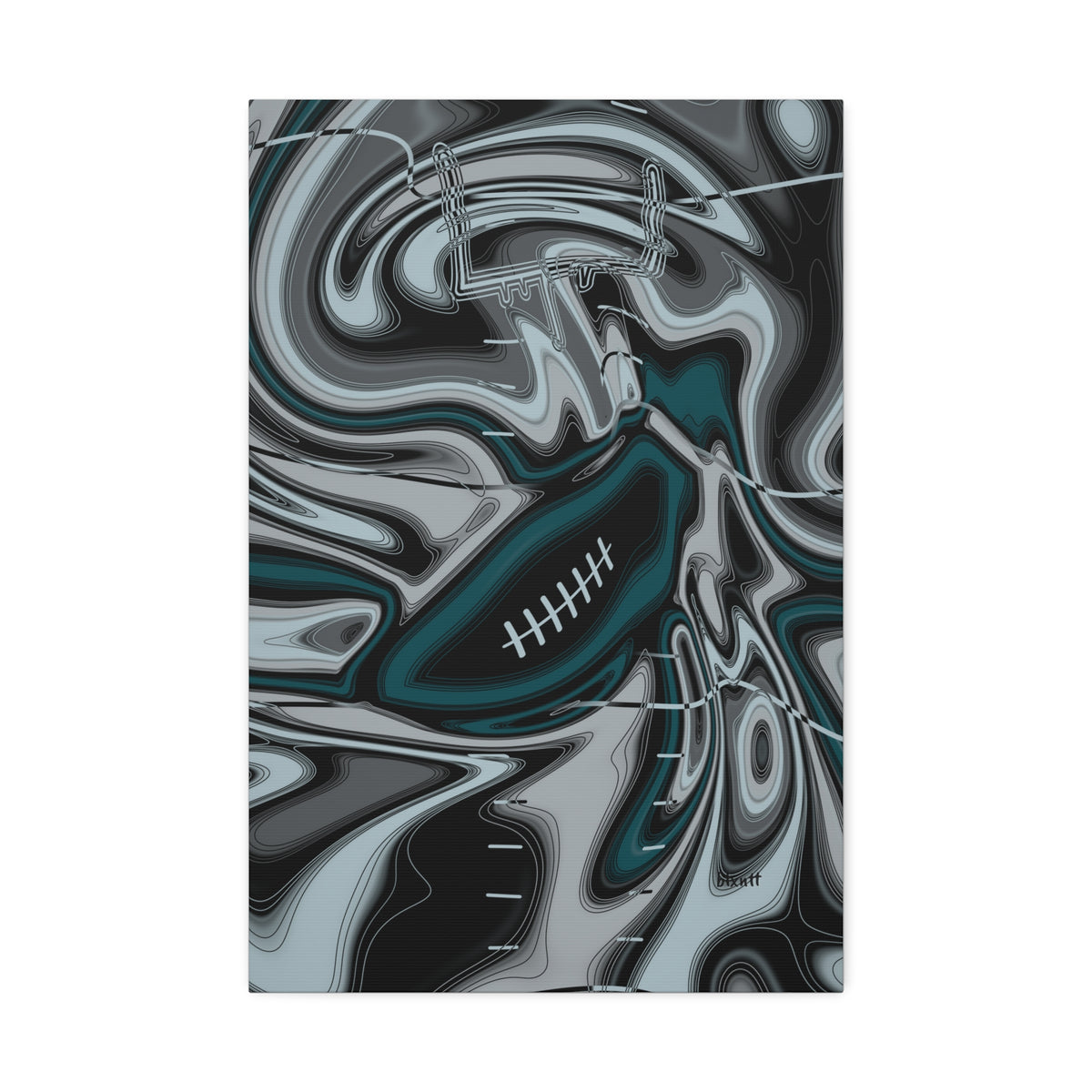 Midnight Green & Silver Trippy Football Glossy Canvas