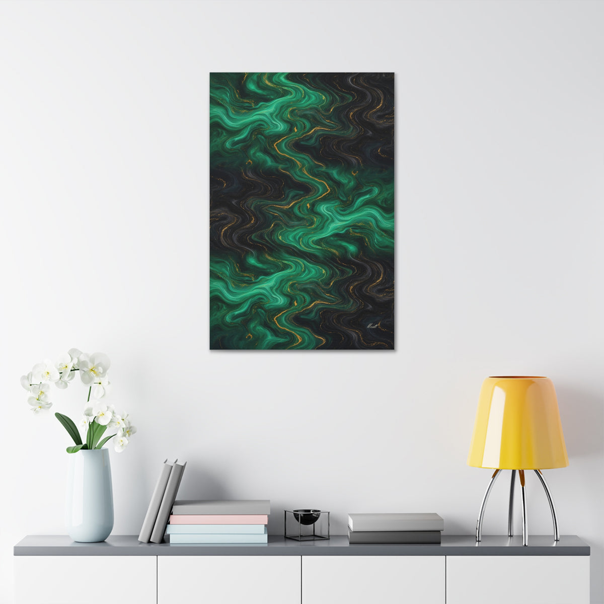 Emerald & Black Marble Glossy Canvas