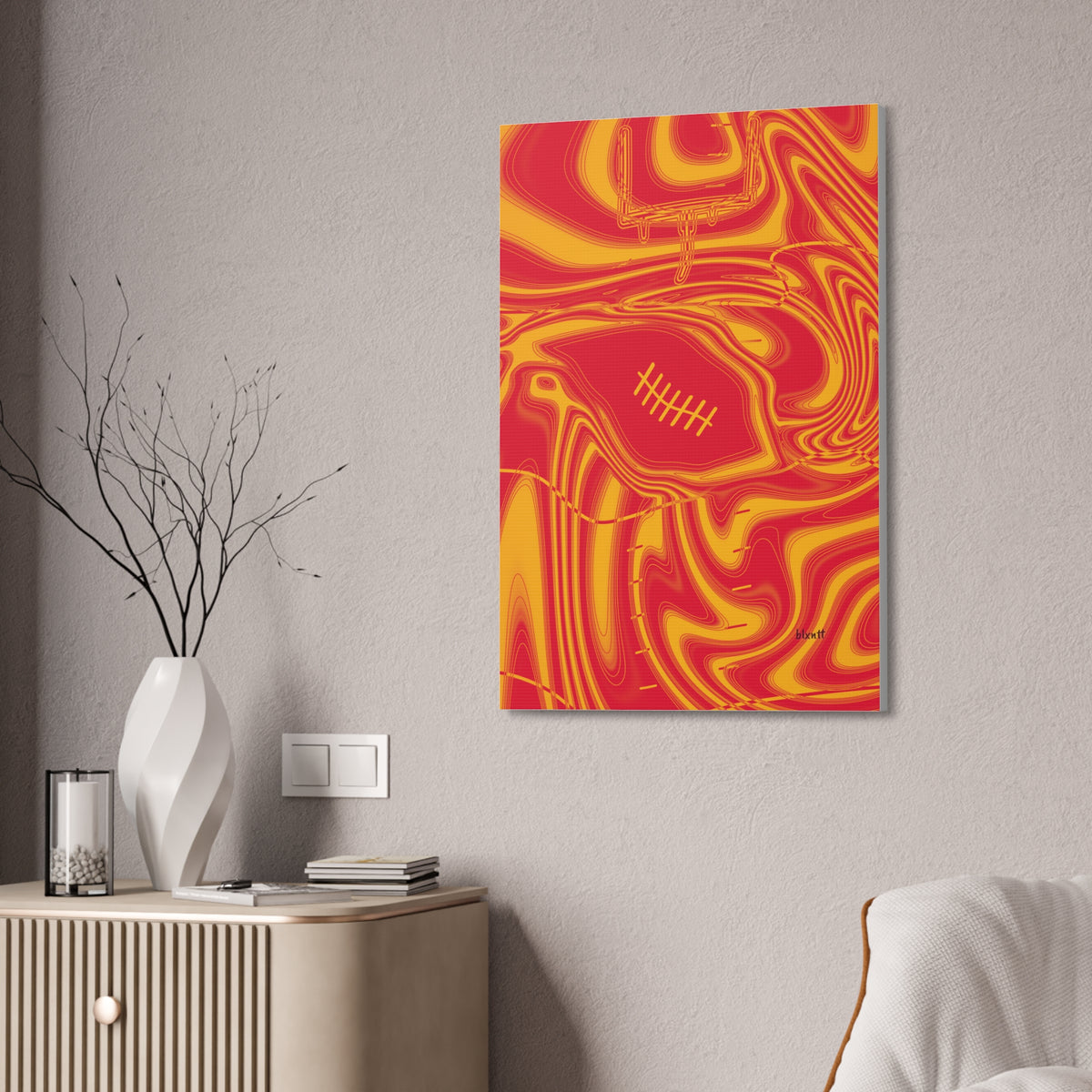 Red & Yellow Trippy Football Glossy Canvas