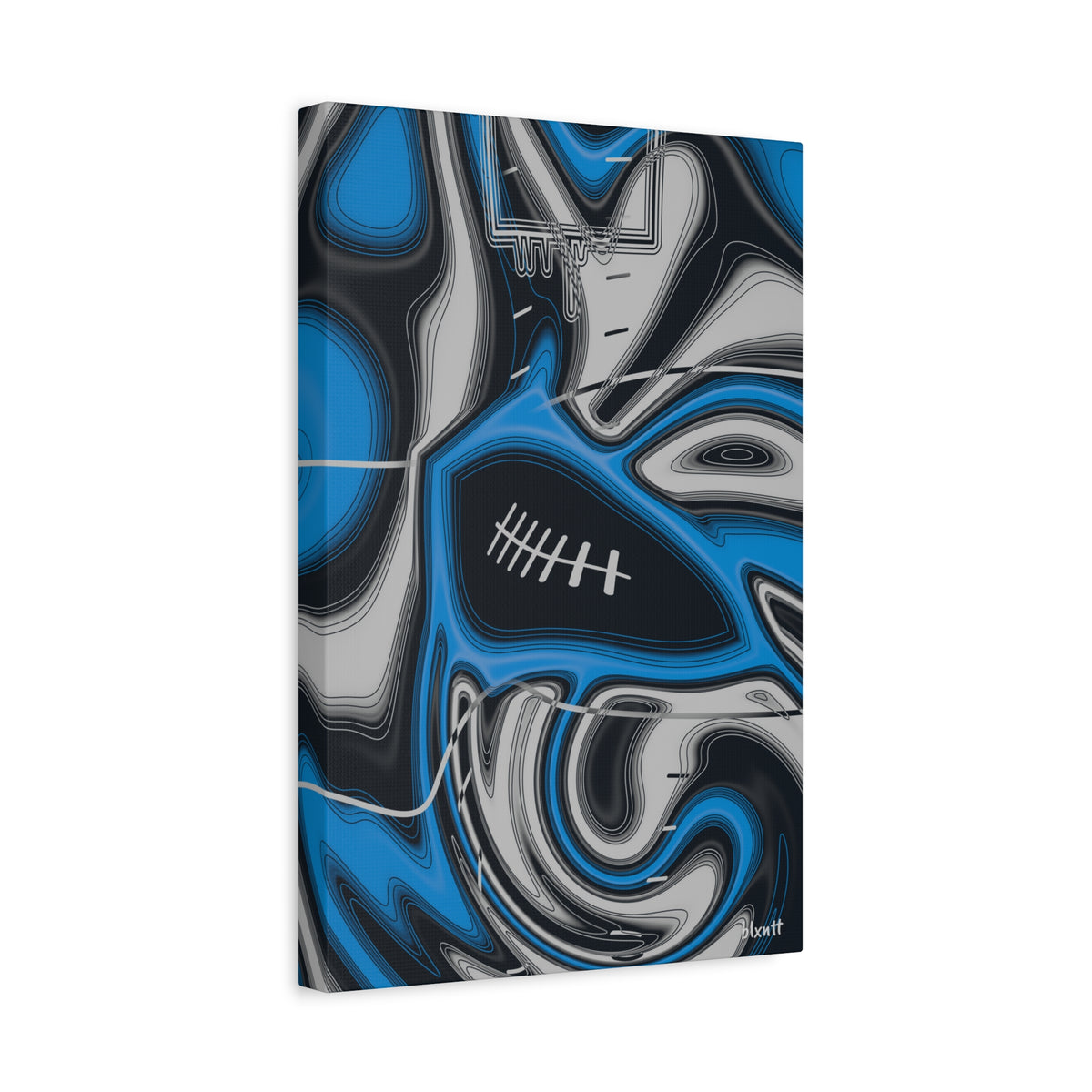 Sky Blue, Black & Silver Trippy Football Canvas