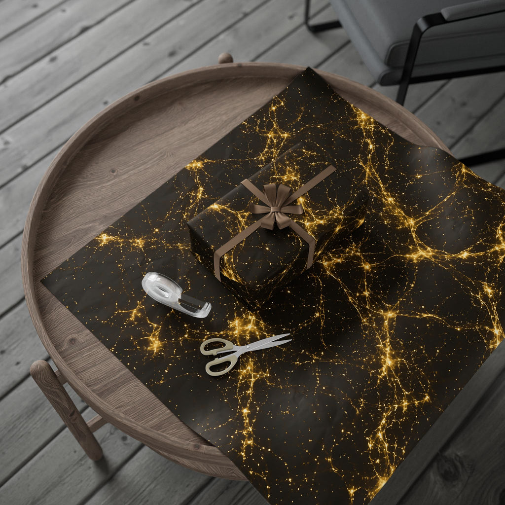 Neon Mycelium - Gold Filigree Wrapping Paper