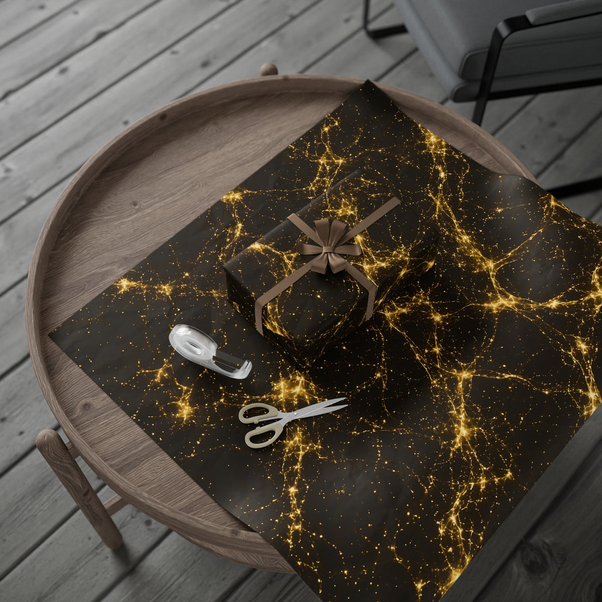 Neon Mycelium - Gold Filigree Wrapping Paper