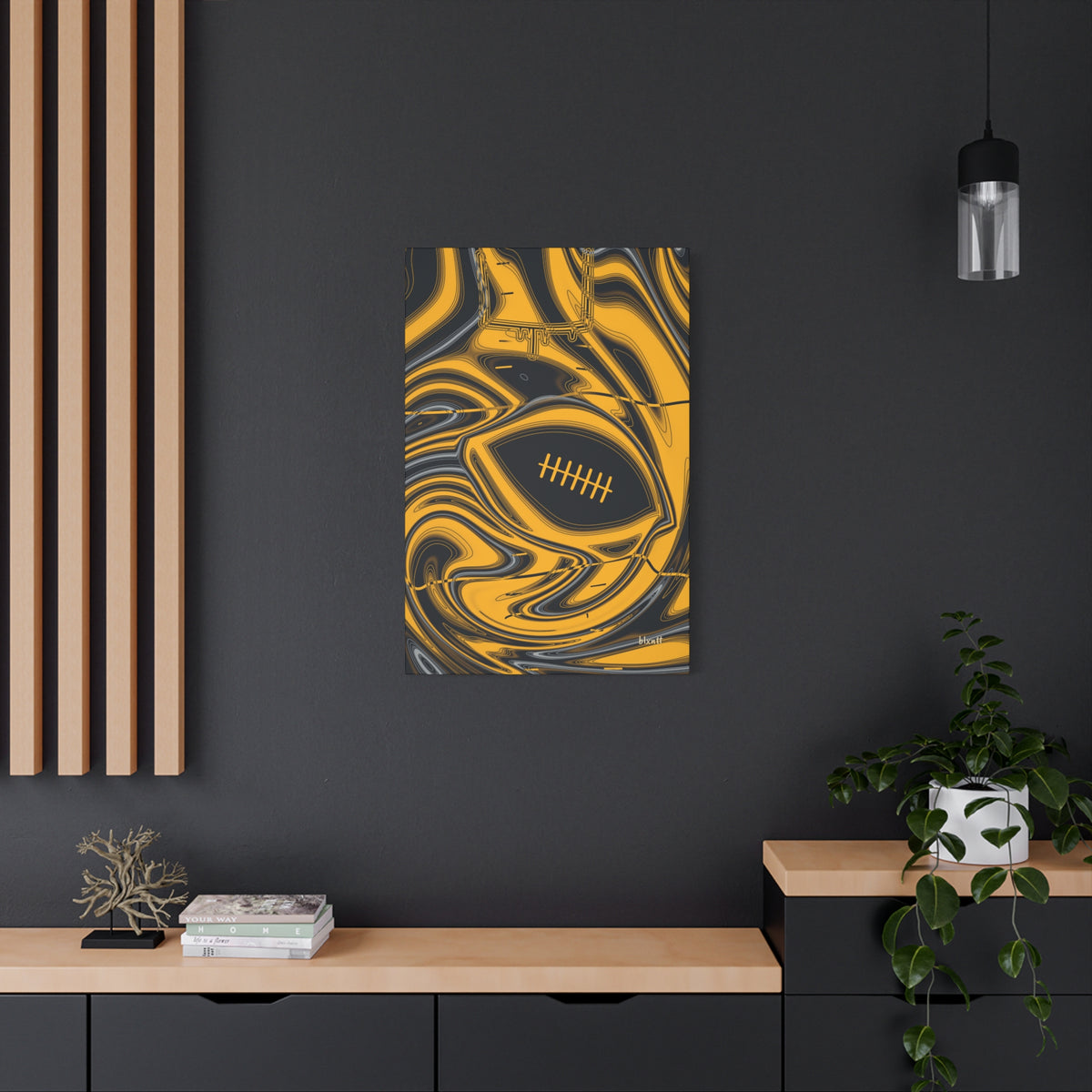 Black & Gold Trippy Football Canvas