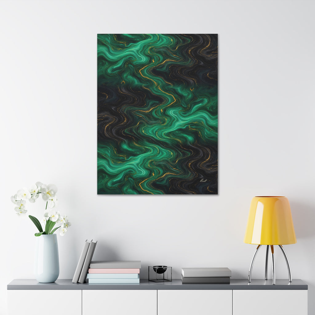 Emerald & Black Marble Glossy Canvas