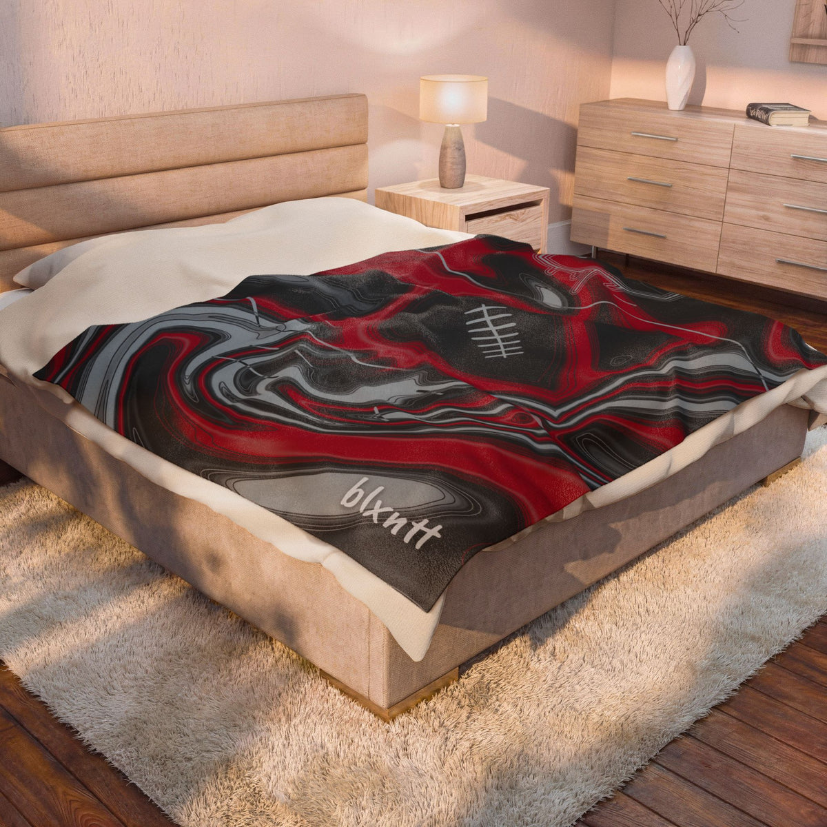 Red, Black & Silver Trippy Football Blanket