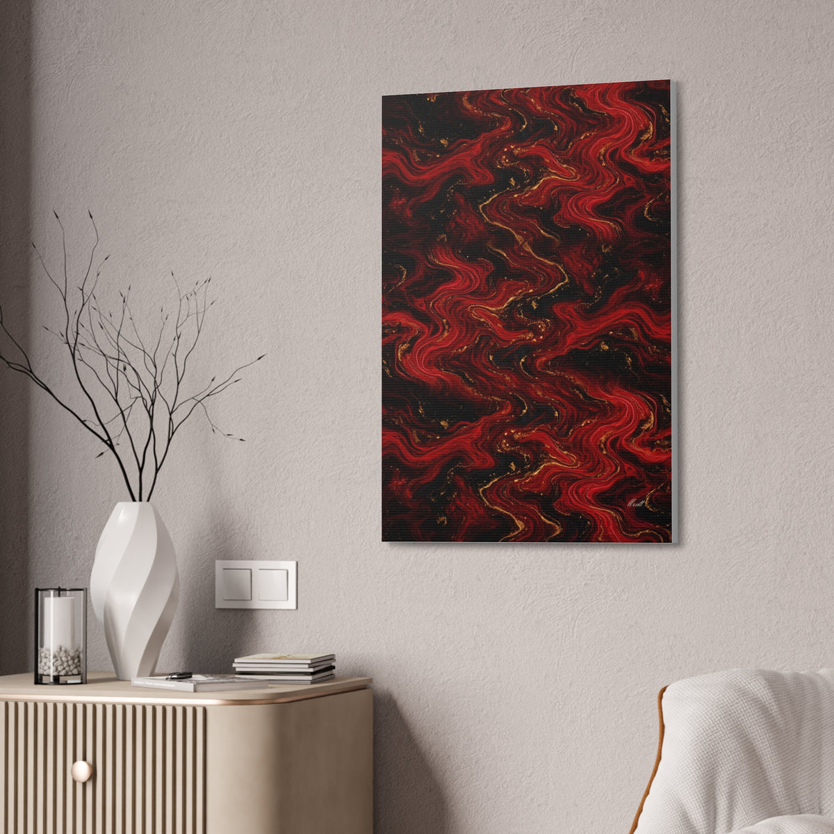 Red & Black Marble Glossy Canvas