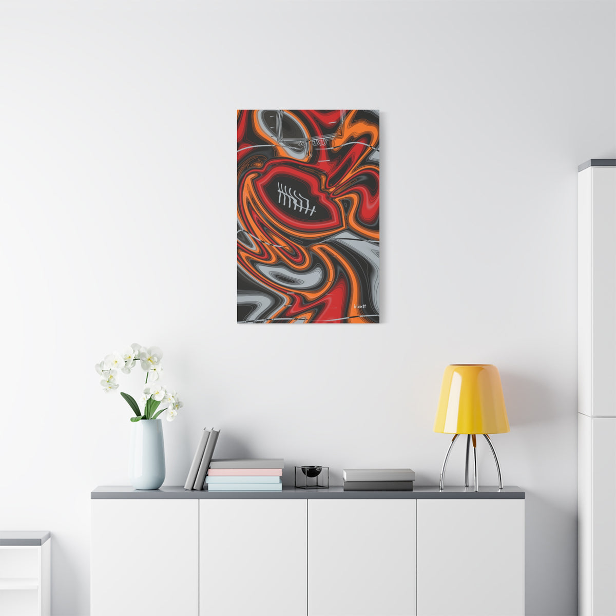 Red, Orange & Pewter Trippy Football Canvas