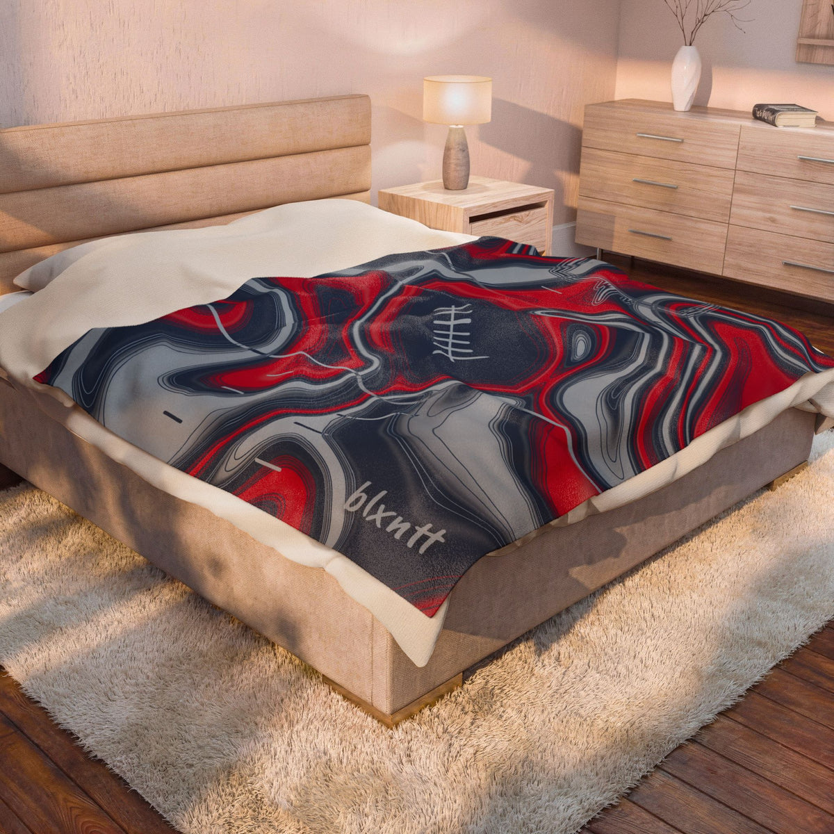 Navy, Red & Silver Trippy Football Blanket