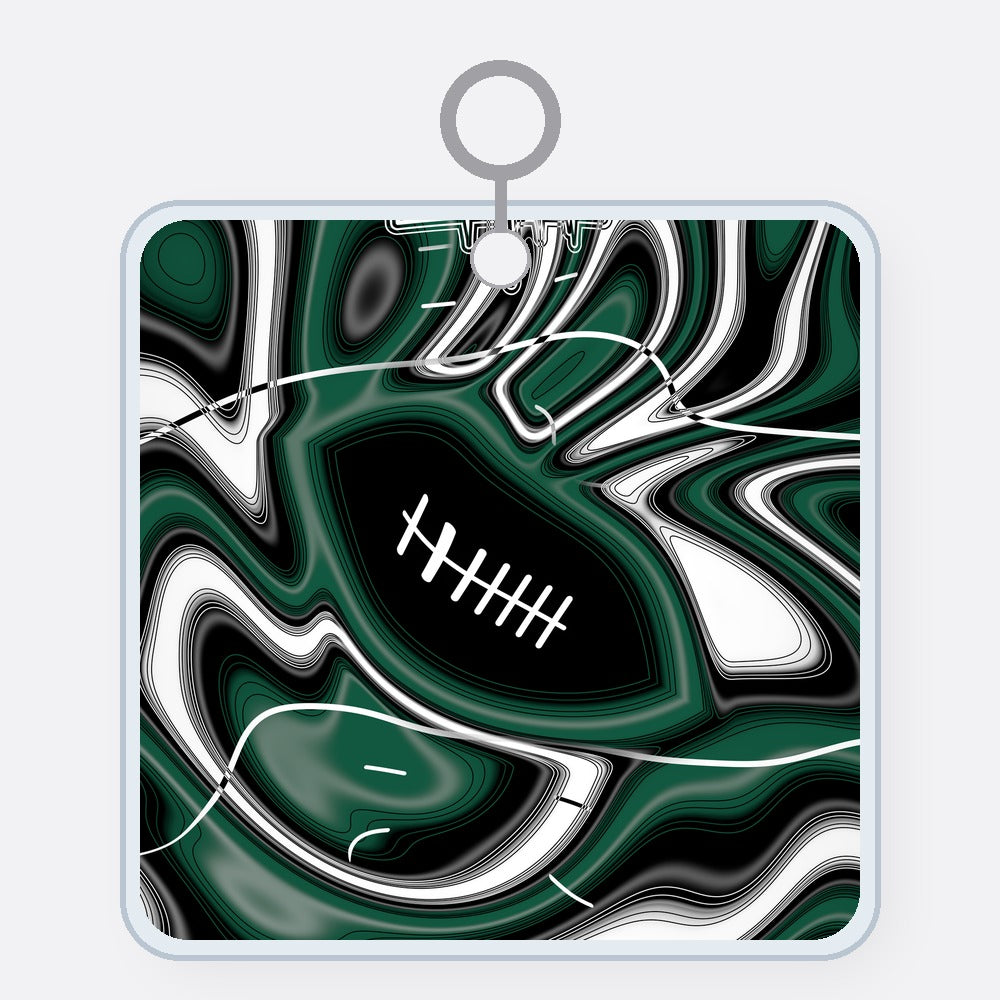 Hunter Green & White Trippy Football Acrylic Keychain