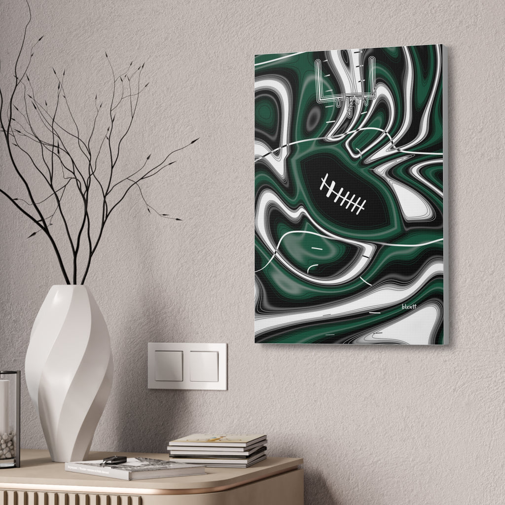 Hunter Green & White Trippy Football Glossy Canvas