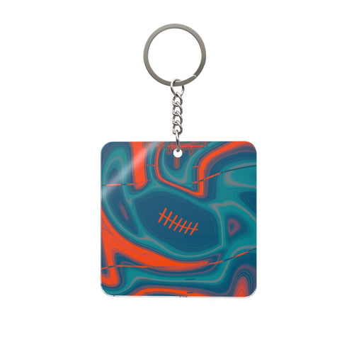 Aqua & Orange Trippy Football Square Keychain