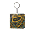 Black, Gold & Teal Trippy Football Square Keychain
