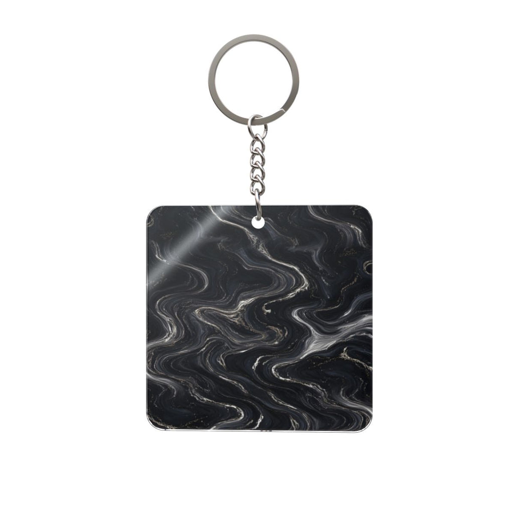 Black & Silver Marble Square Keychain