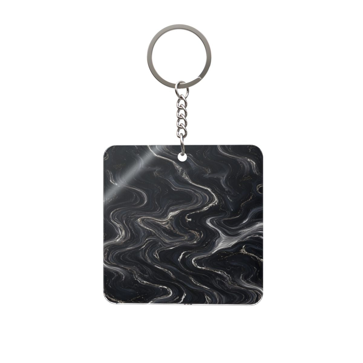 Black & Silver Marble Square Keychain