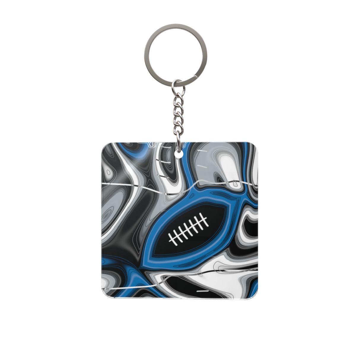 Bright Blue & Silver Trippy Football Square Keychain
