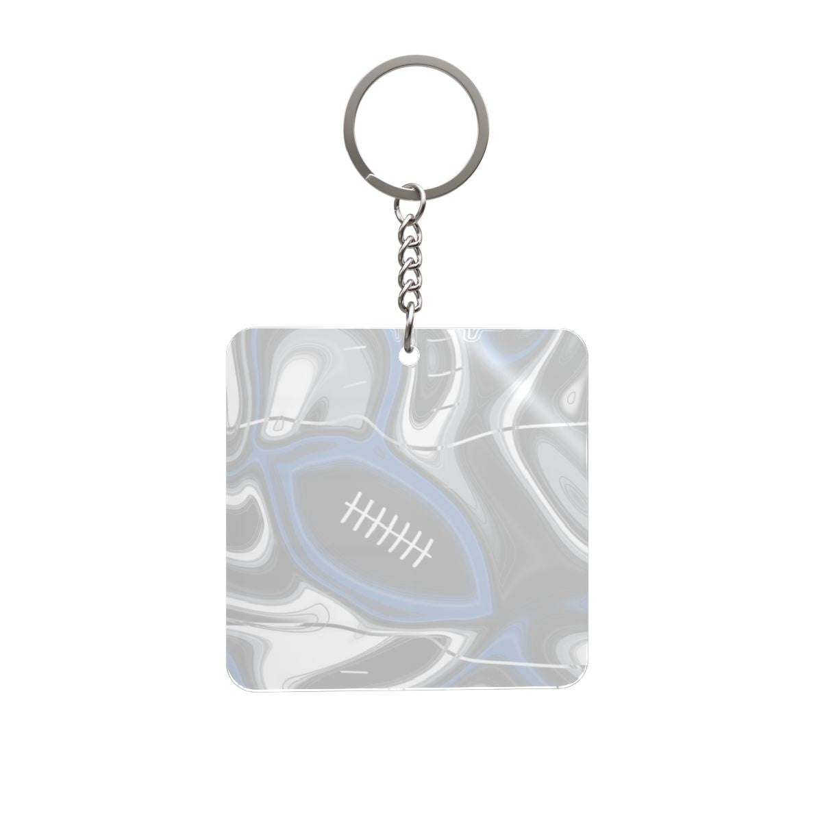 Bright Blue & Silver Trippy Football Square Keychain