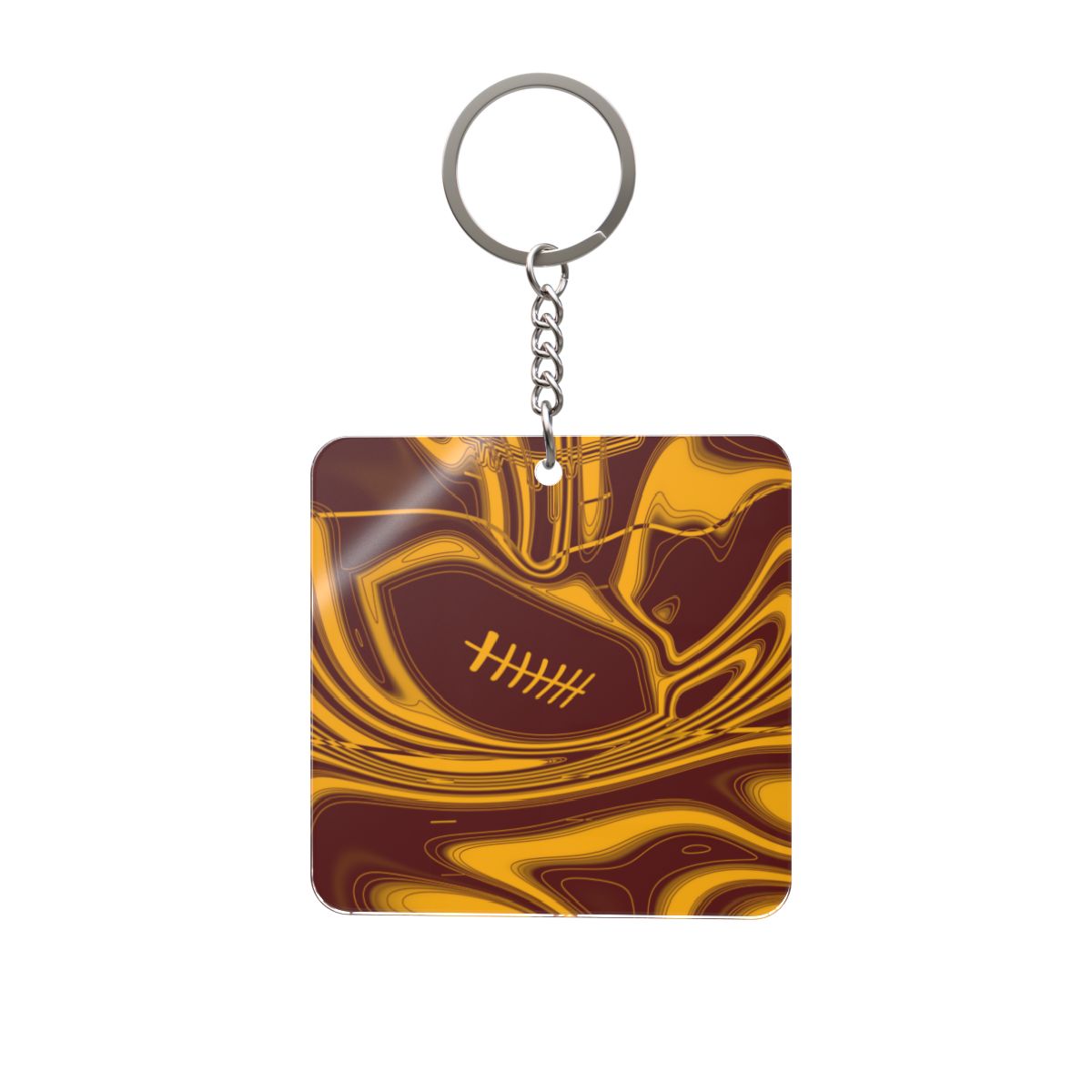 Burgundy & Gold Trippy Football Square Keychain