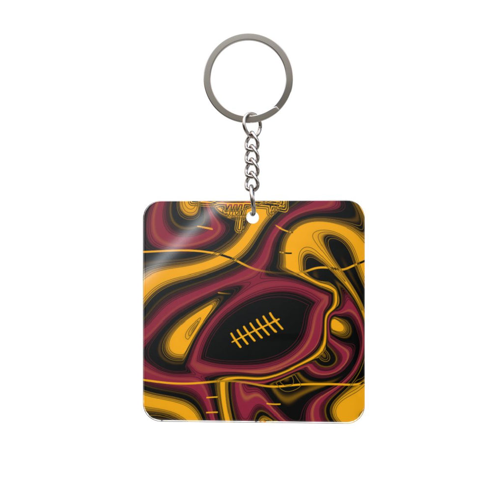 Cardinal Red, Black & Gold Trippy Football Square Keychain