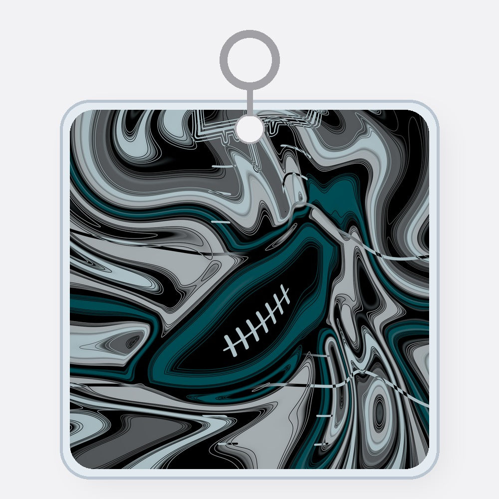 Midnight Green & Silver Trippy Football Acrylic Keychain