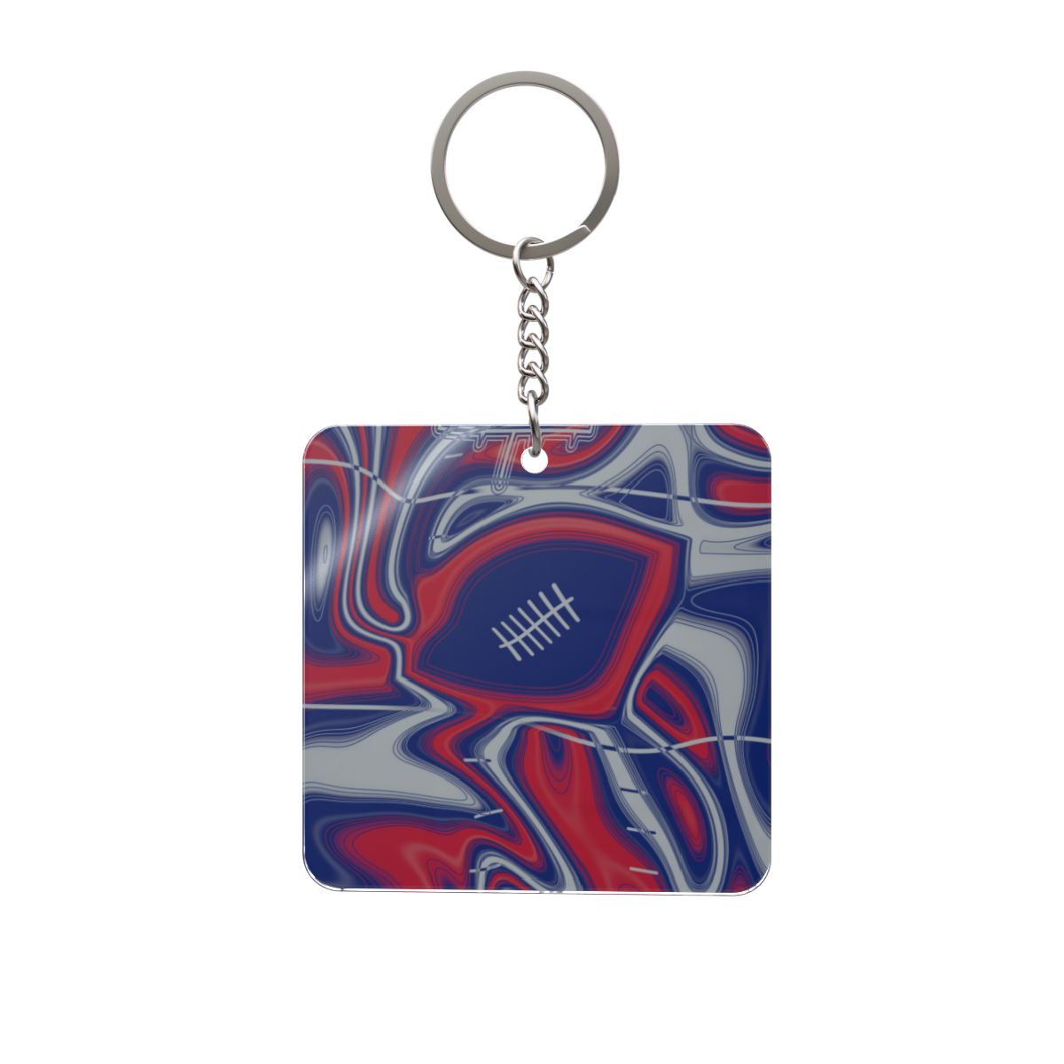 Dark Blue, Red & Gray Trippy Football Square Keychain
