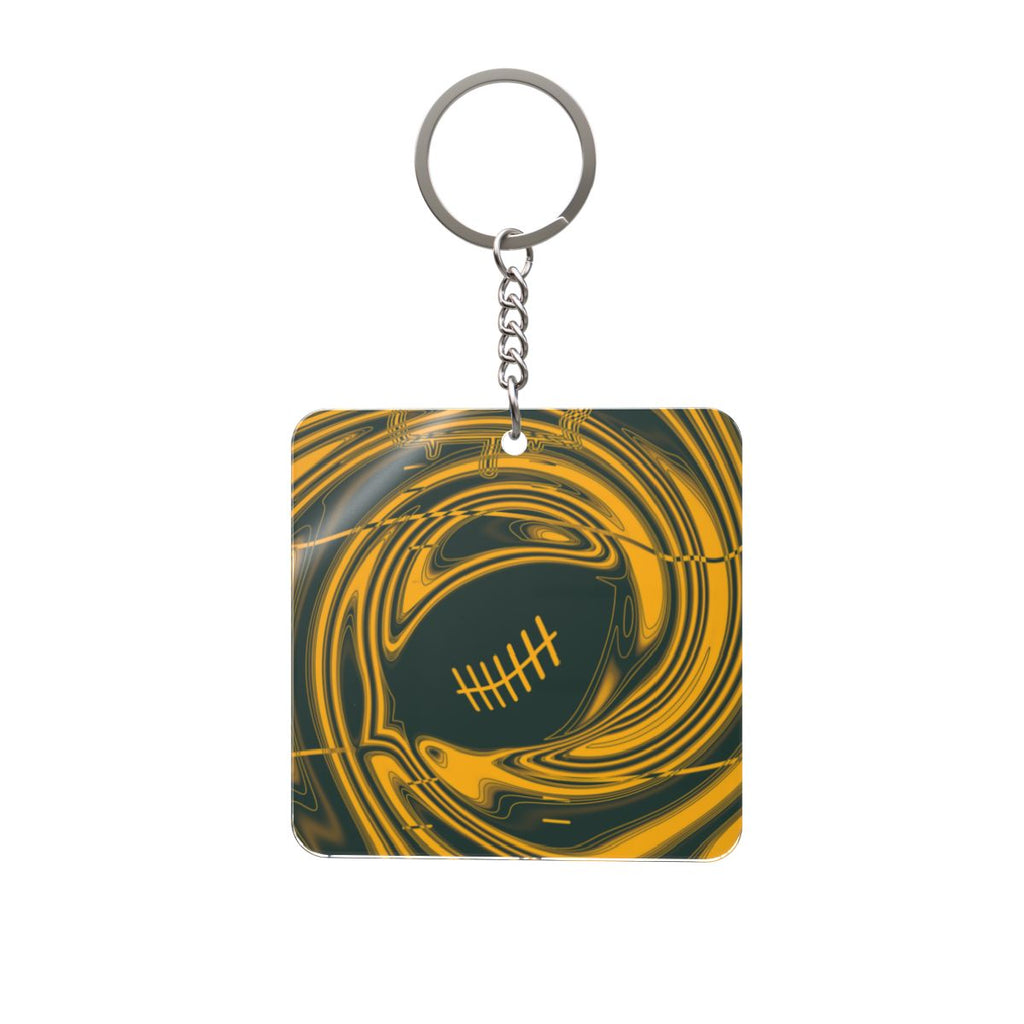 Green & Gold Trippy Football Square Keychain