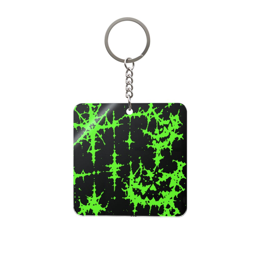 Green Spiderweb Pumpkin Square Keychain