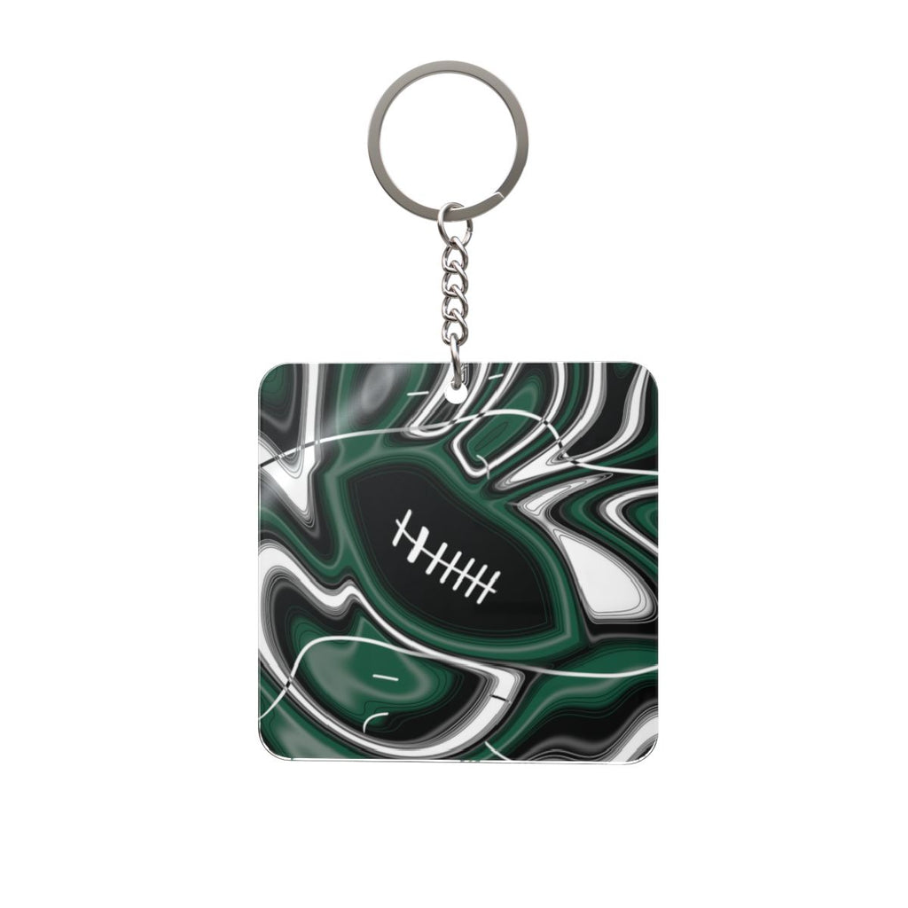 Hunter Green & White Trippy Football Square Keychain
