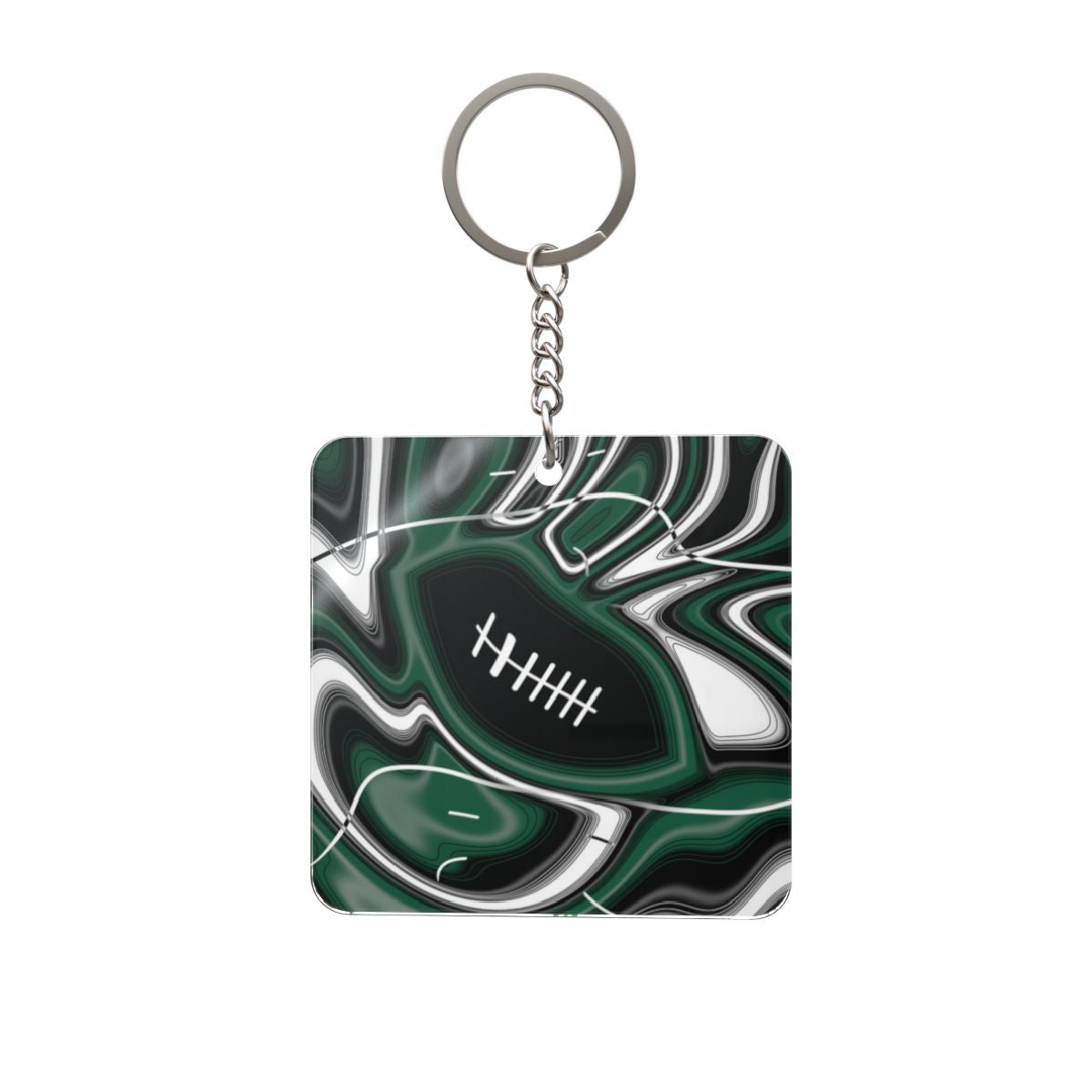 Hunter Green & White Trippy Football Square Keychain
