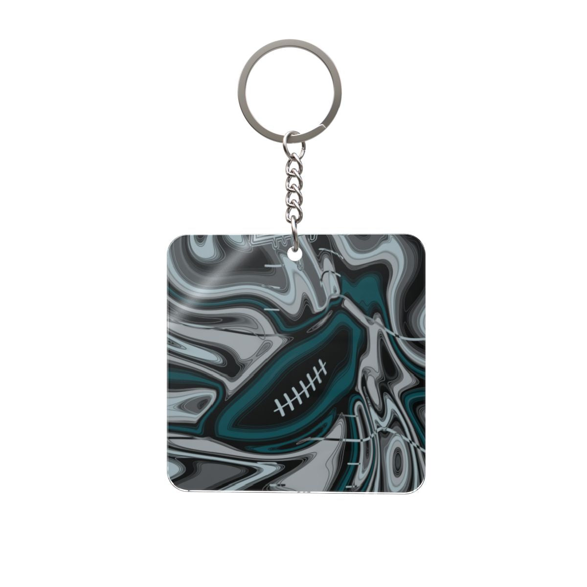 Midnight Green & Silver Trippy Football Square Keychain