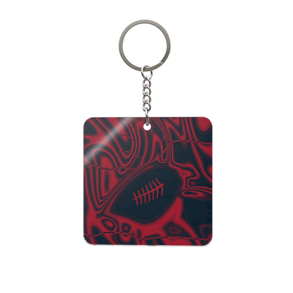 Midnight Navy & Red Trippy Football Square Keychain