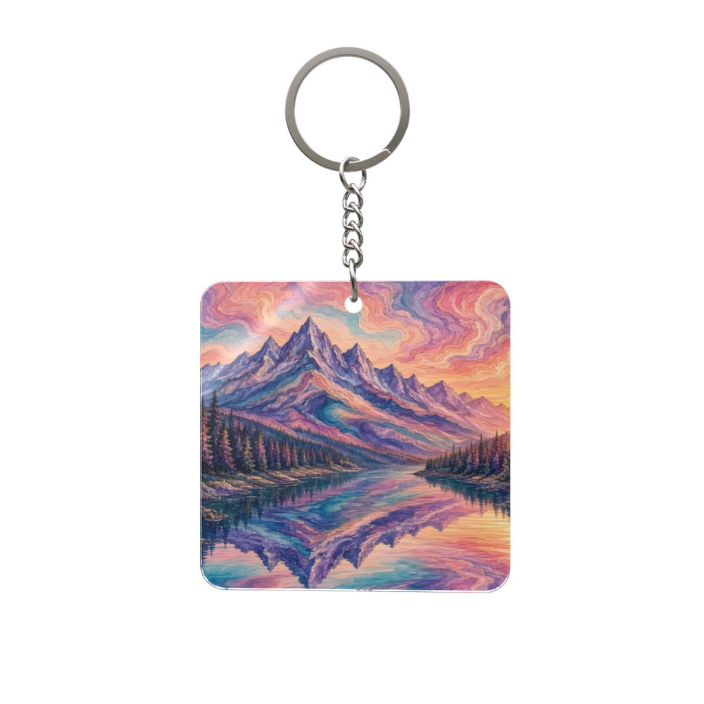 Mountain Lake Square Keychain