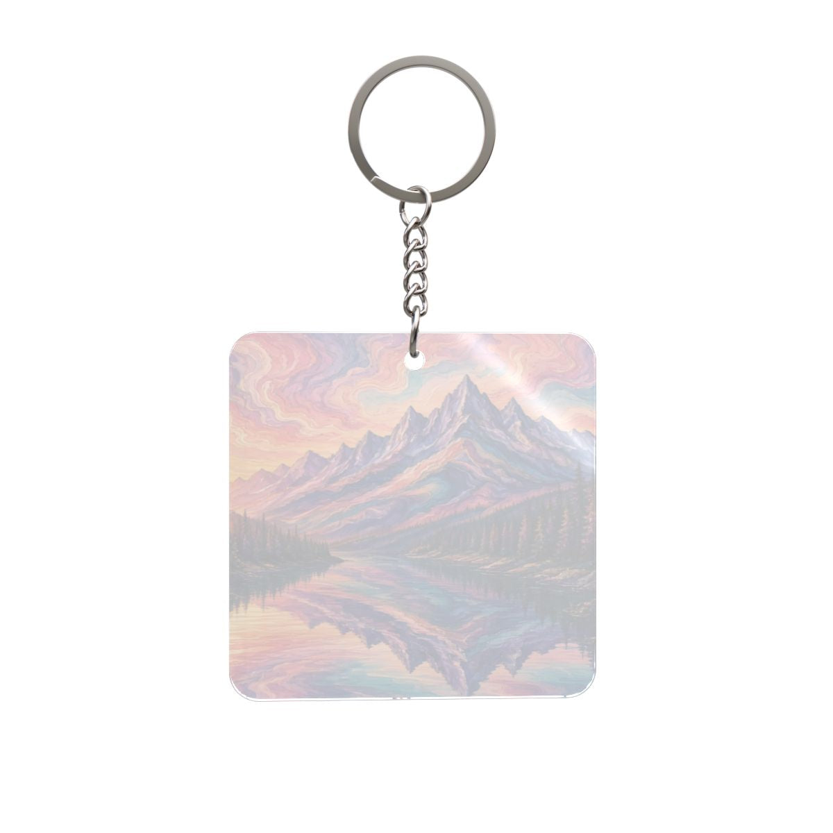 Mountain Lake Square Keychain