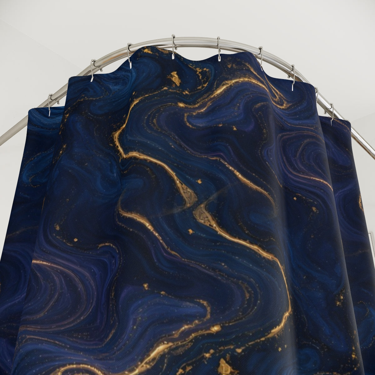 Navy & Gold Marble Shower Curtain close-up