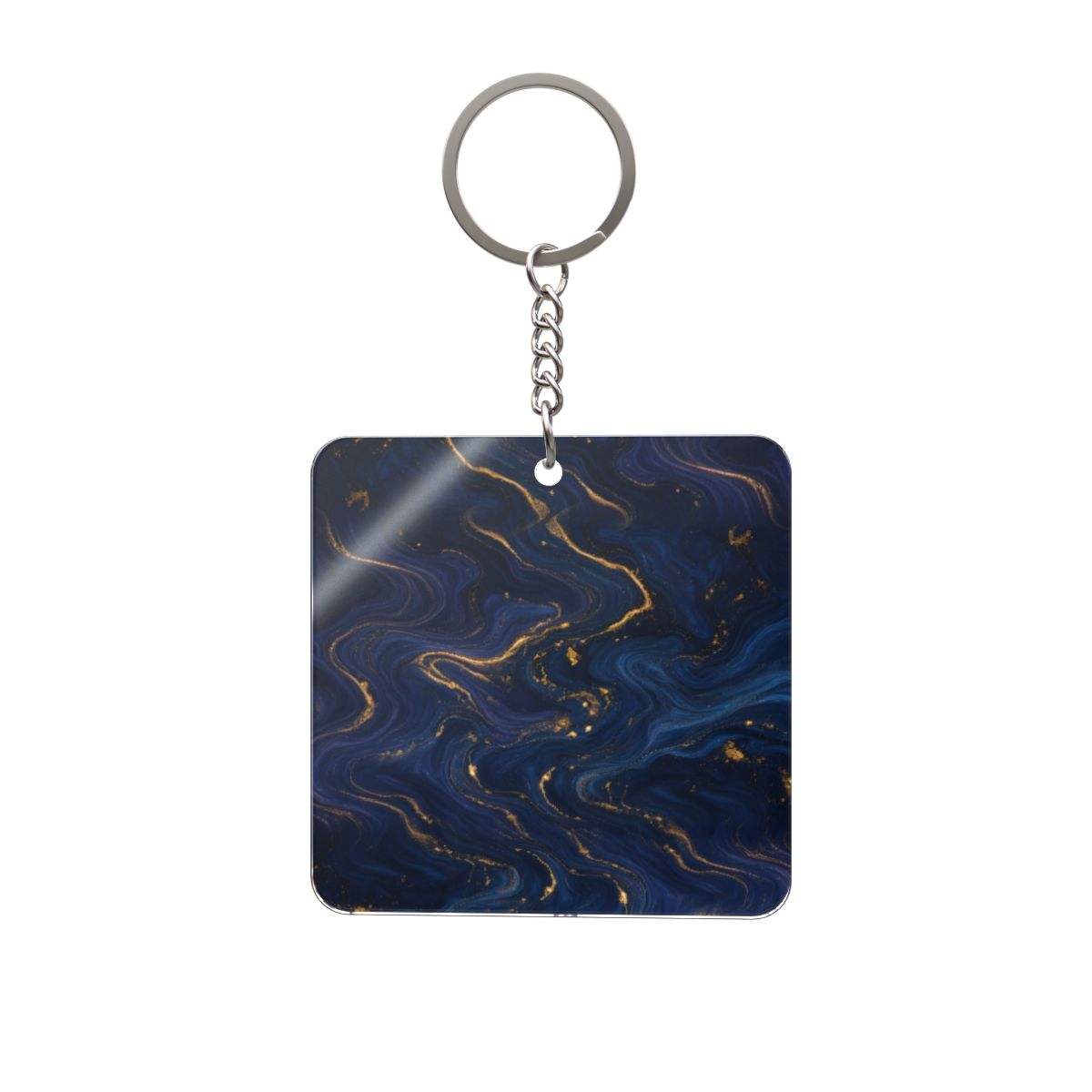 Navy & Gold Marble Square Keychain