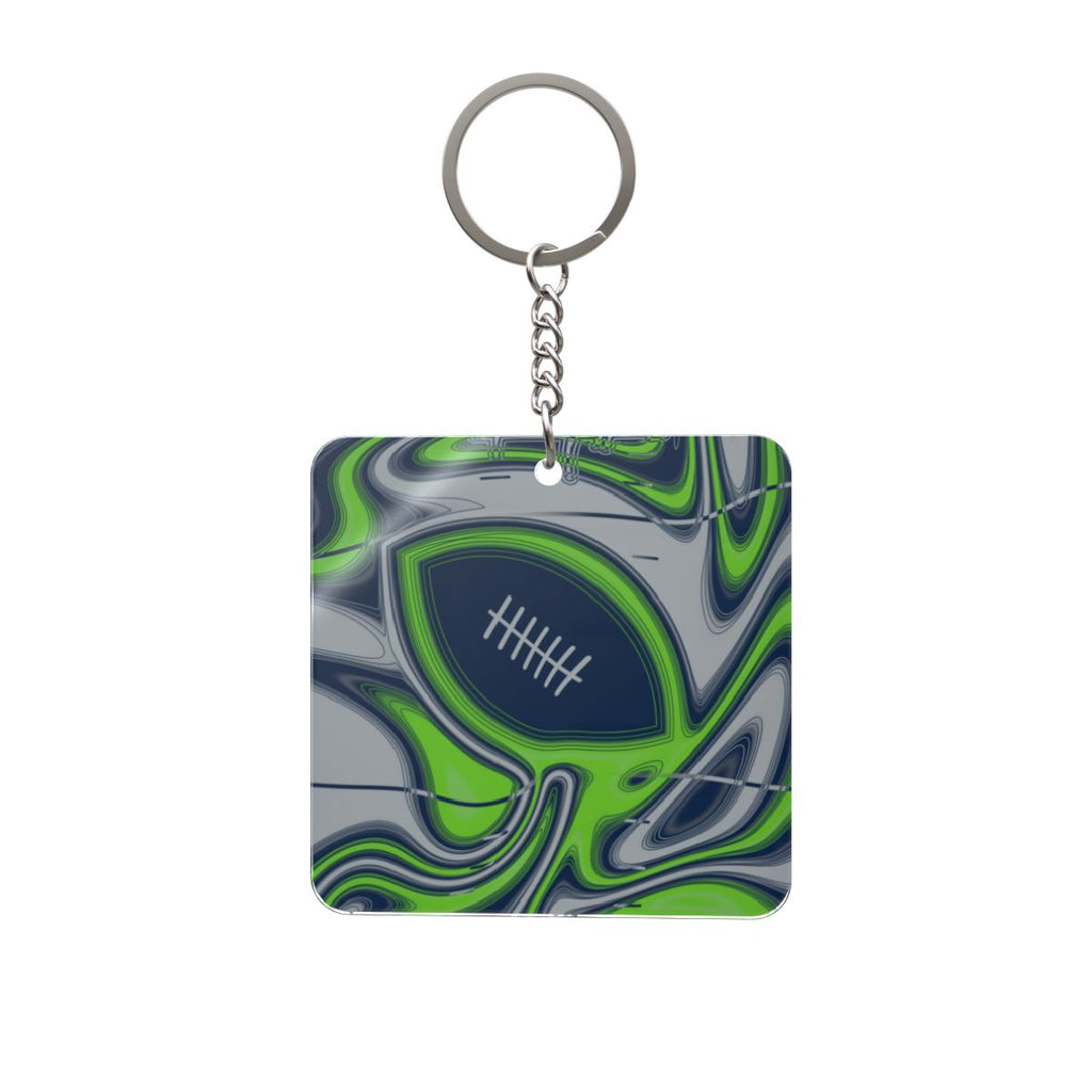 Navy & Neon Green Trippy Football Square Keychain