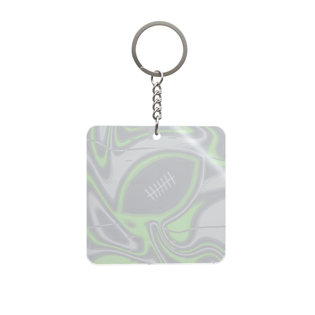 Navy & Neon Green Trippy Football Square Keychain