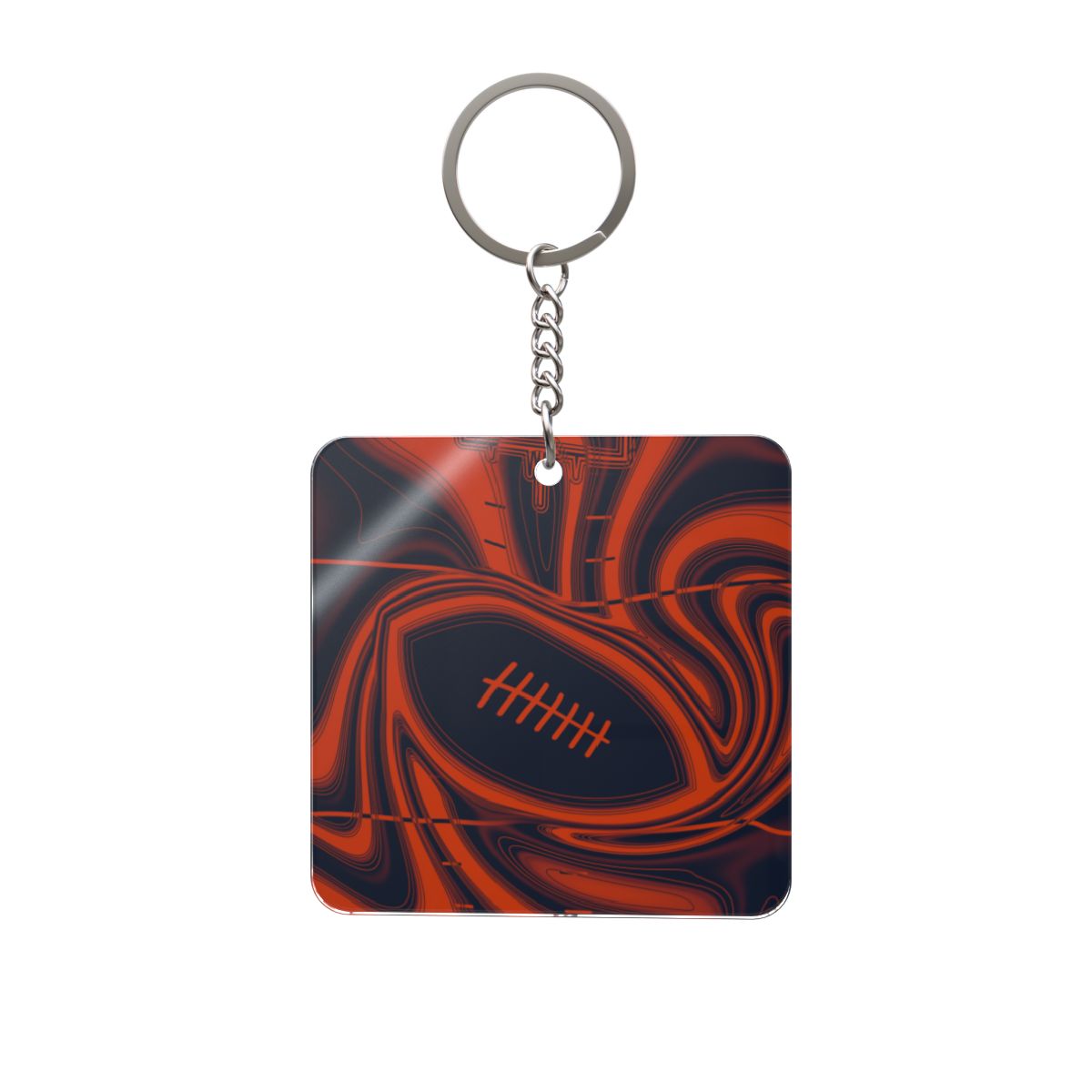 Navy & Orange Trippy Football Square Keychain