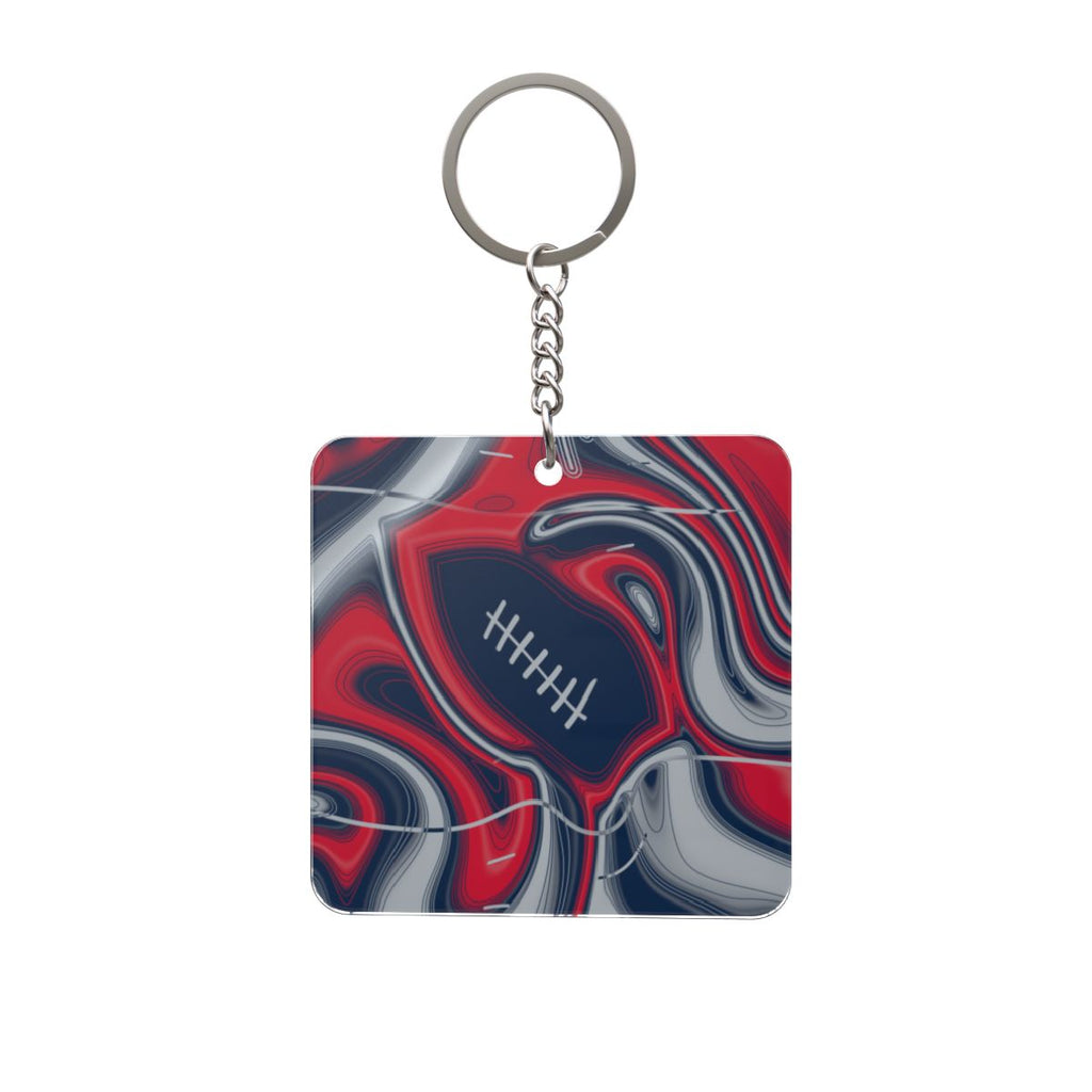 Navy, Red & Silver Trippy Football Square Keychain
