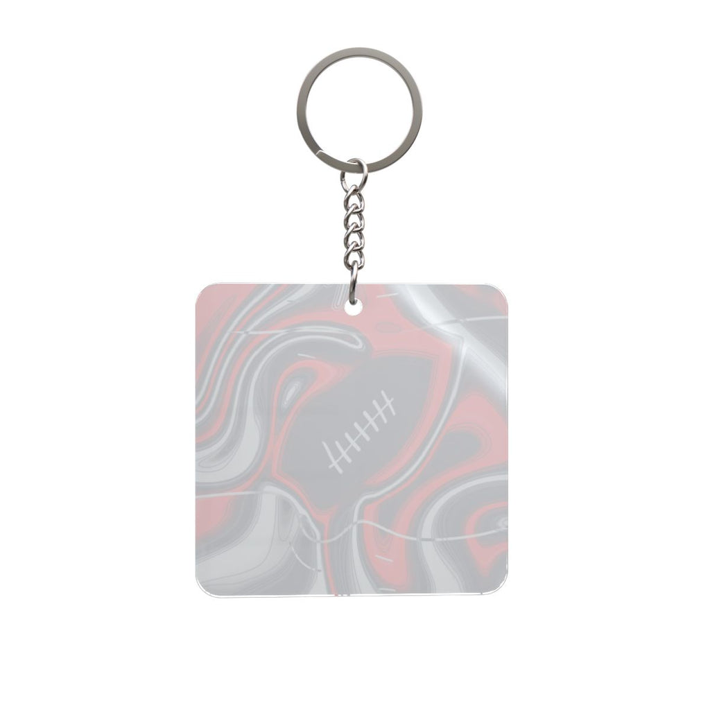 Navy, Red & Silver Trippy Football Square Keychain