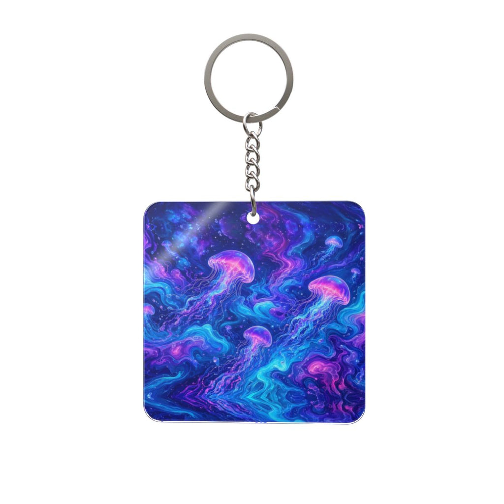 Neon Jellyfish Square Keychain