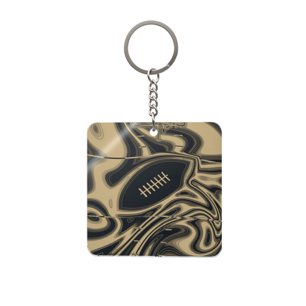 Old Gold & Black Trippy Football Square Keychain