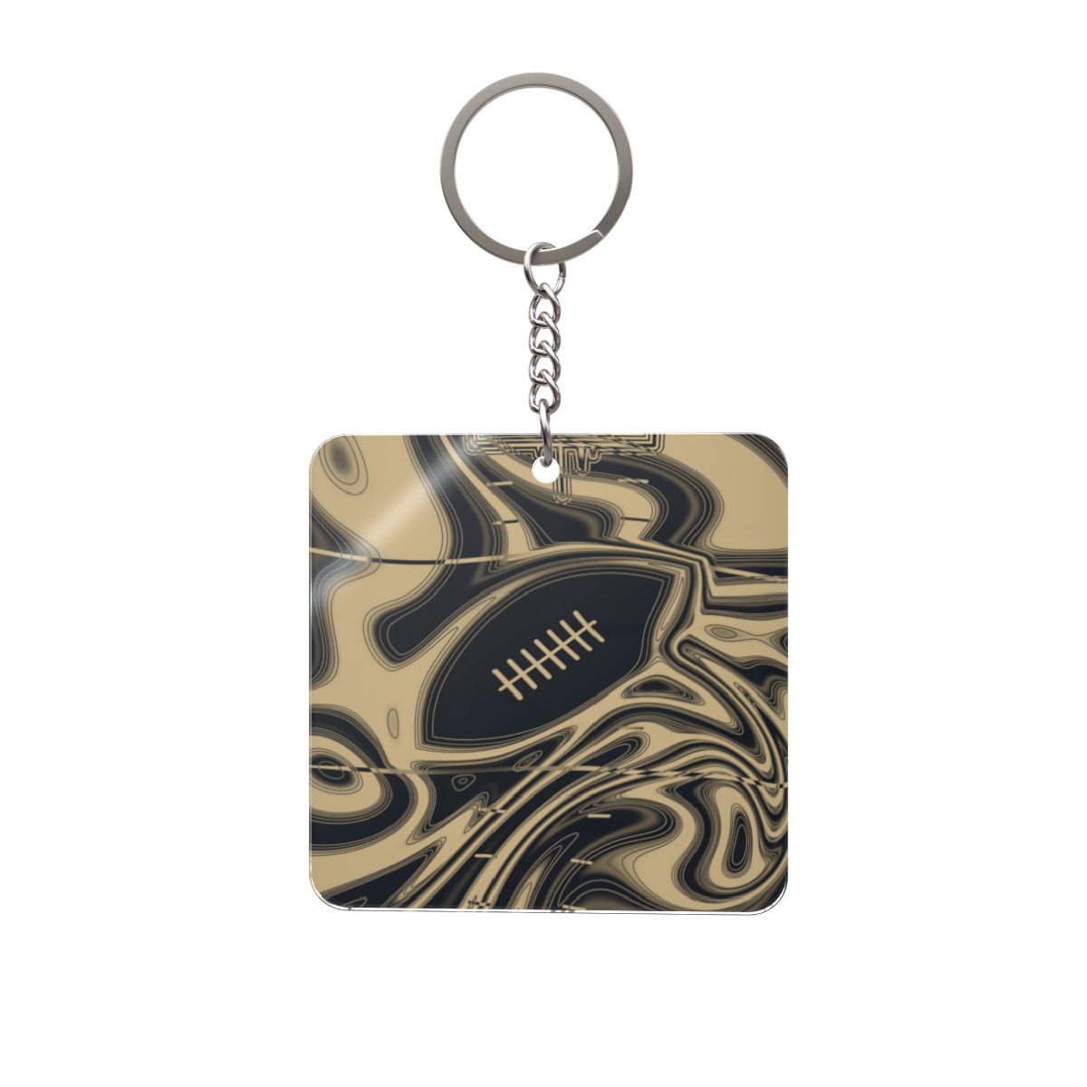Old Gold & Black Trippy Football Square Keychain