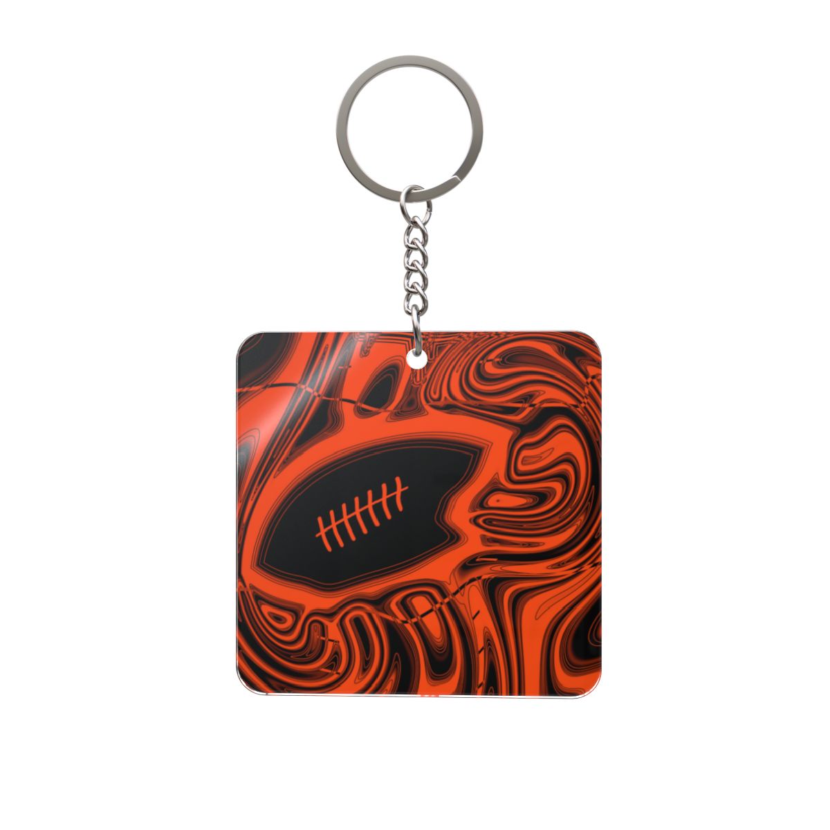 Orange & Black Trippy Football Square Keychain
